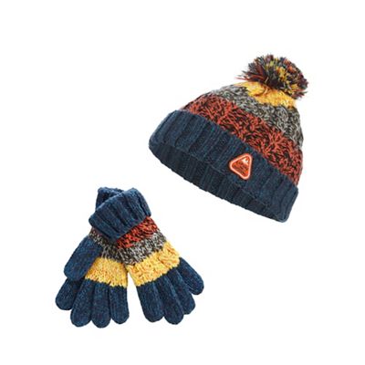 Mantaray Boys' multicoloured striped beanie hat and gloves set